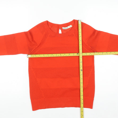 Karen Millen Womens Orange Knit Long Sleeve Crew Neck Blouse Size S
