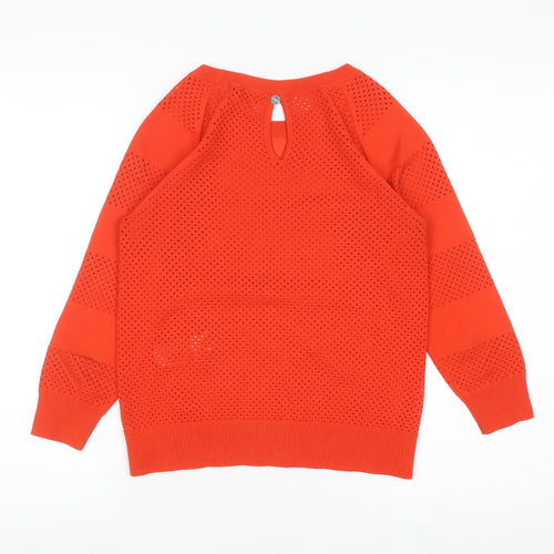 Karen Millen Womens Orange Knit Long Sleeve Crew Neck Blouse Size S