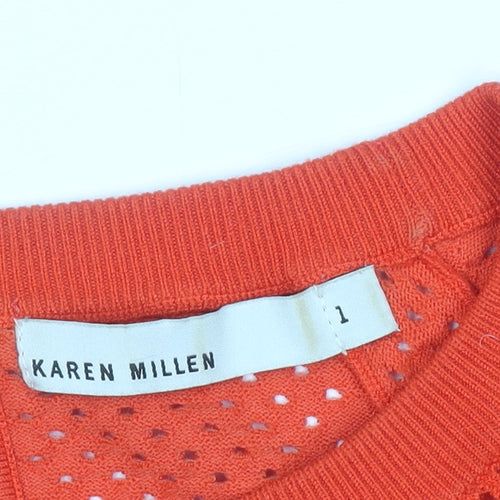 Karen Millen Womens Orange Knit Long Sleeve Crew Neck Blouse Size S