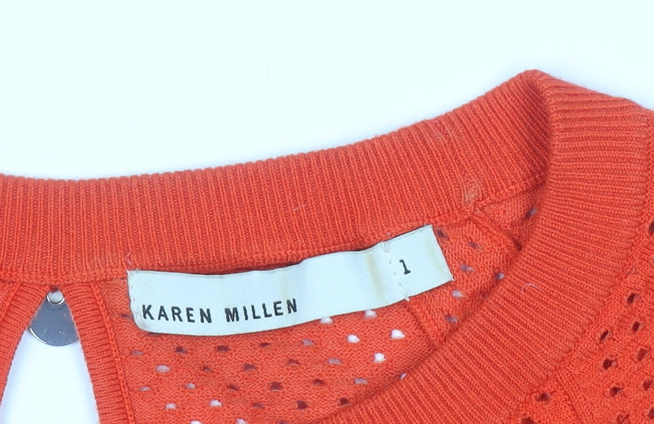 Karen Millen Womens Orange Knit Long Sleeve Crew Neck Blouse Size S
