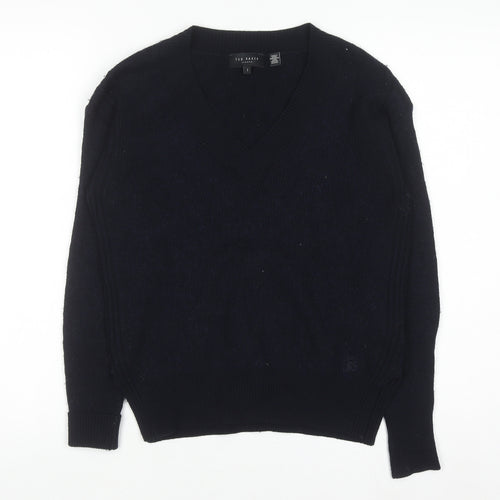 Ted Baker Womens Navy V-Neck Wool Blend Jumper Size 10 Classic Fit