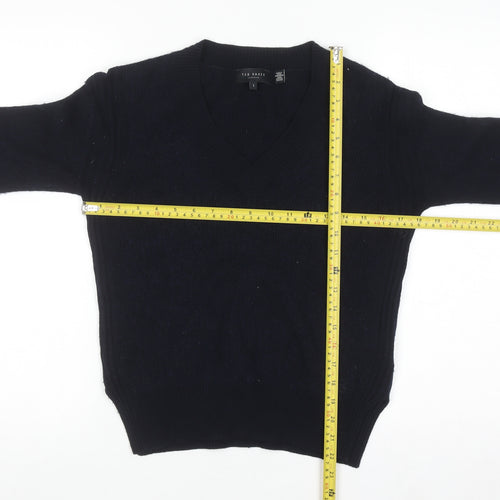 Ted Baker Womens Navy V-Neck Wool Blend Jumper Size 10 Classic Fit