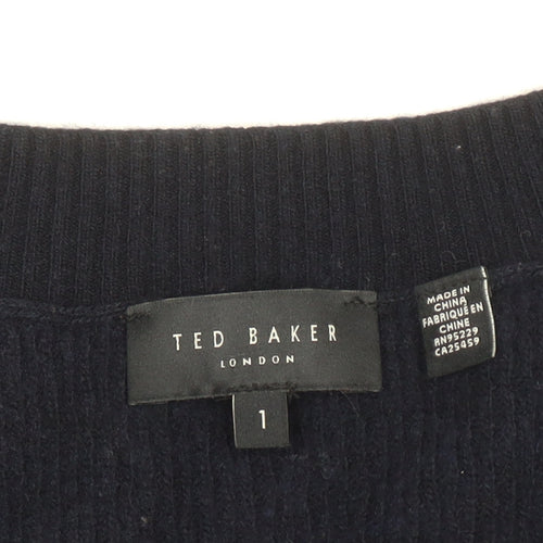 Ted Baker Womens Navy V-Neck Wool Blend Jumper Size 10 Classic Fit