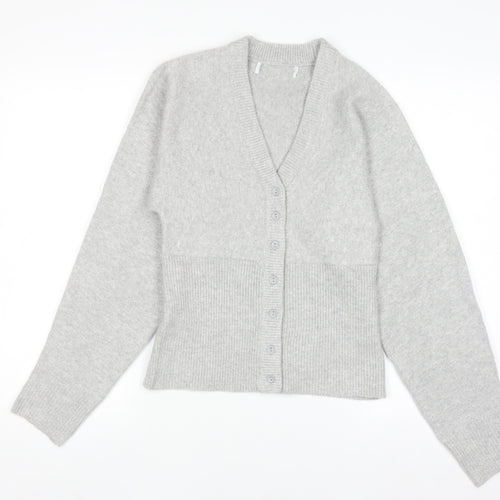 Primark Women's Grey V-Neck Button Cardigan Small