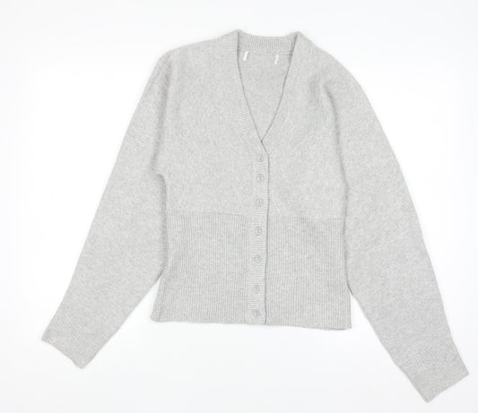 Primark Women's Grey V-Neck Button Cardigan Small