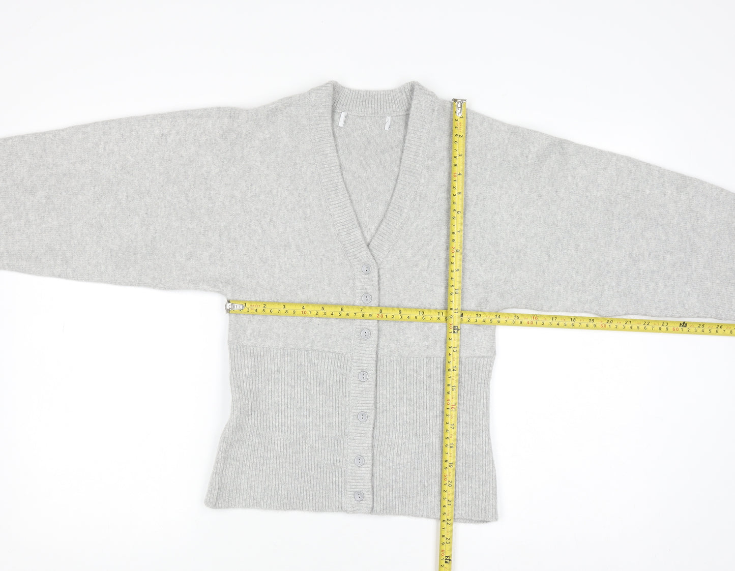 Primark Women's Grey V-Neck Button Cardigan Small