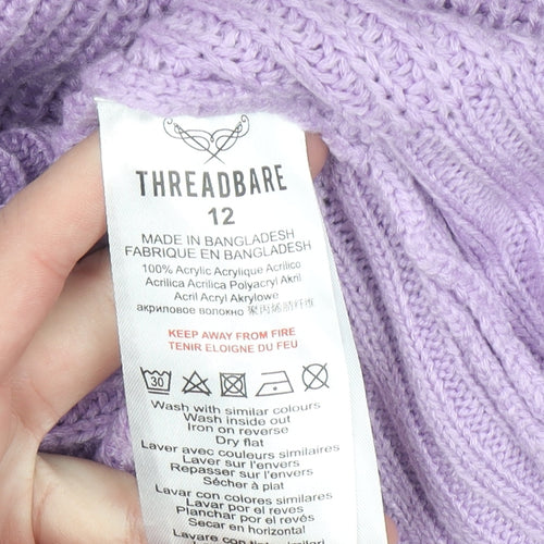 Threadbare Women’s Purple Roll Neck Chunky Knit Jumper Size 12