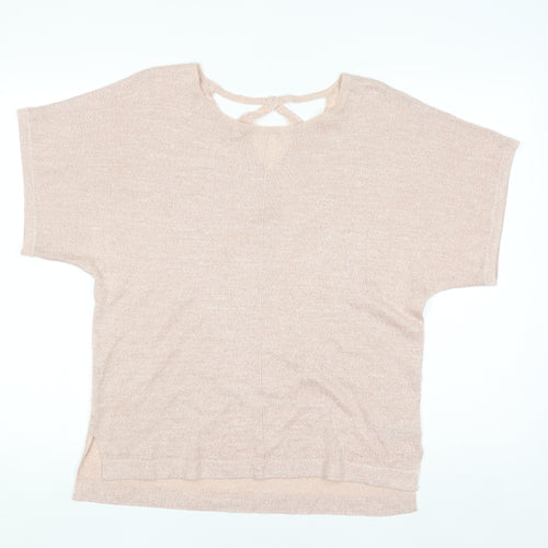 Marks and Spencer Women’s Beige Knit Metallic Linen Blend Short Sleeve Top Size 12