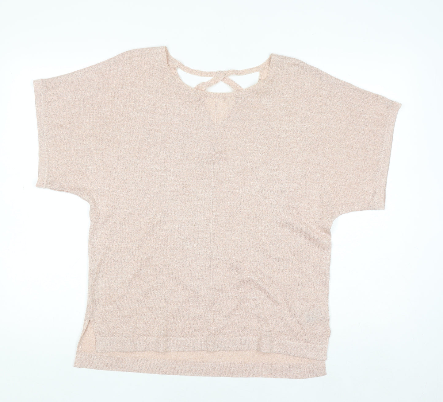 Marks and Spencer Women’s Beige Knit Metallic Linen Blend Short Sleeve Top Size 12