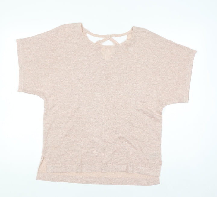 Marks and Spencer Women’s Beige Knit Metallic Linen Blend Short Sleeve Top Size 12