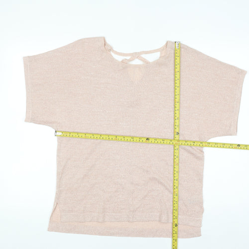 Marks and Spencer Women’s Beige Knit Metallic Linen Blend Short Sleeve Top Size 12