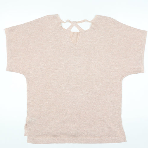 Marks and Spencer Women’s Beige Knit Metallic Linen Blend Short Sleeve Top Size 12