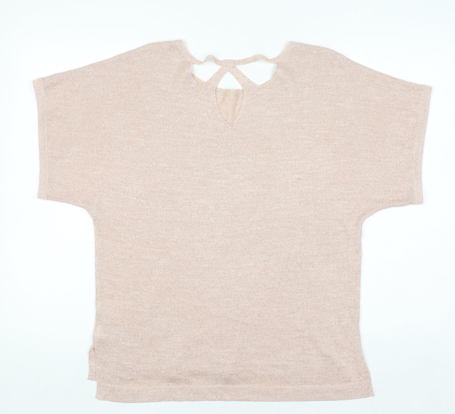 Marks and Spencer Women’s Beige Knit Metallic Linen Blend Short Sleeve Top Size 12