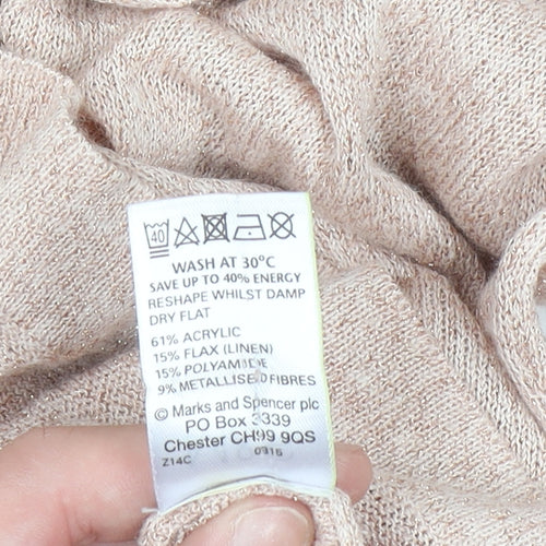 Marks and Spencer Women’s Beige Knit Metallic Linen Blend Short Sleeve Top Size 12
