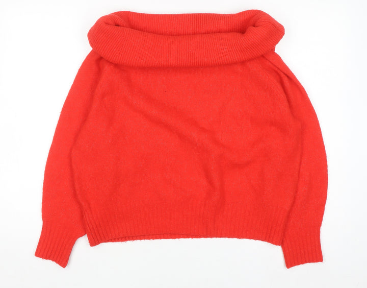 H&M Women Red Cowl Neck Long Sleeve Pullover Jumper Size S