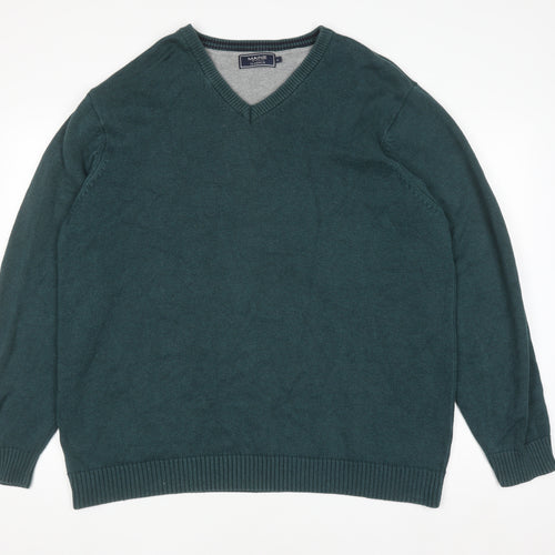 Maine New England Men's Green Cotton V-Neck Jumper XL