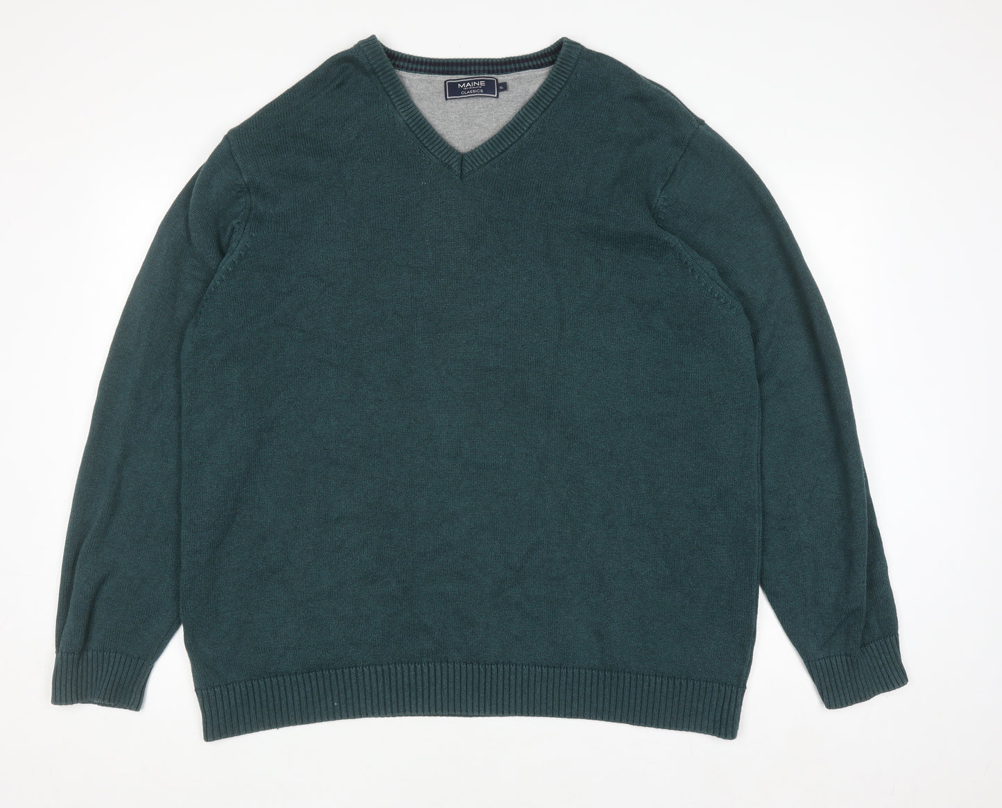 Maine New England Men's Green Cotton V-Neck Jumper XL