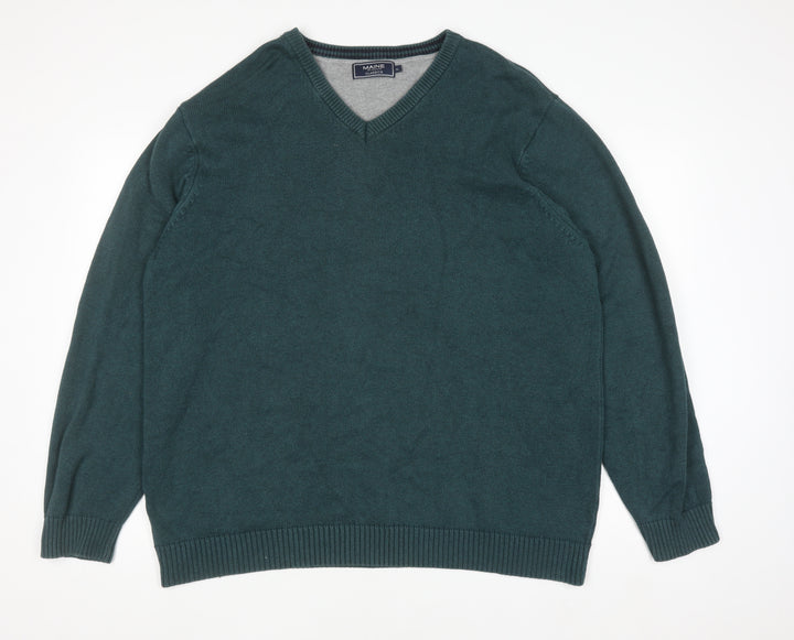 Maine New England Men's Green Cotton V-Neck Jumper XL