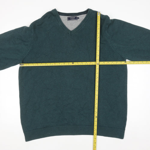 Maine New England Men's Green Cotton V-Neck Jumper XL