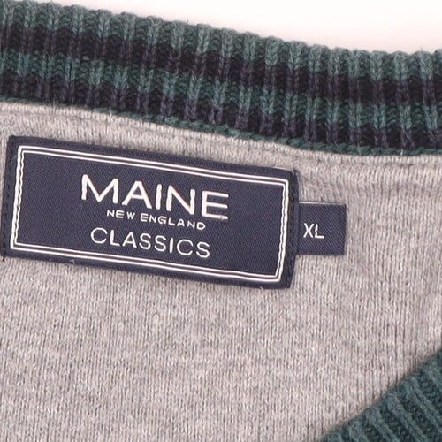 Maine New England Men's Green Cotton V-Neck Jumper XL