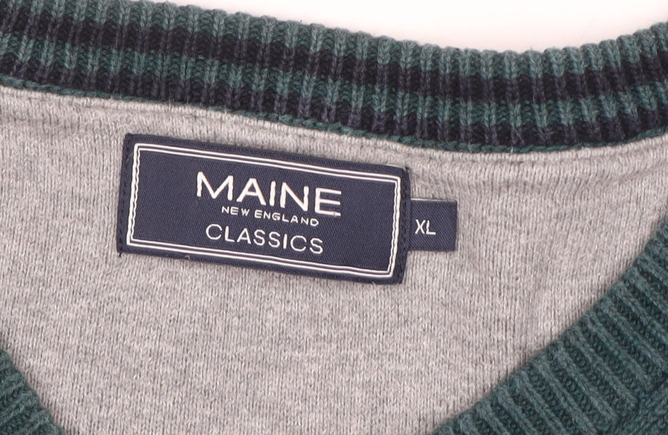 Maine New England Men's Green Cotton V-Neck Jumper XL