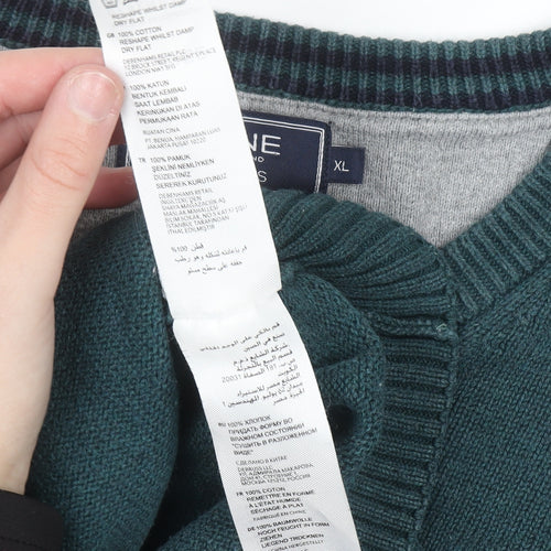 Maine New England Men's Green Cotton V-Neck Jumper XL