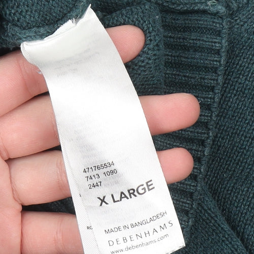 Maine New England Men's Green Cotton V-Neck Jumper XL