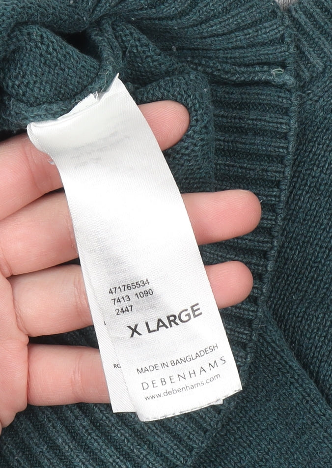 Maine New England Men's Green Cotton V-Neck Jumper XL