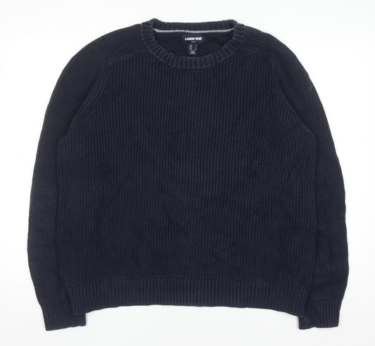 Lands' End Men’s Blue Cotton Crew Neck Jumper Size L