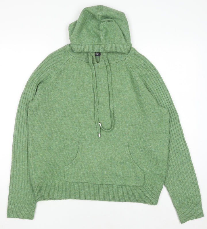 Marks and Spencer Men's Green Knit Pullover Hoodie Size M