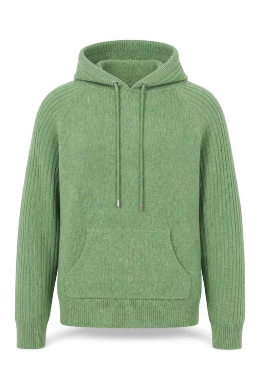 Front view of Marks & Spencer Men's Green Knit Pullover Hoodie, size M