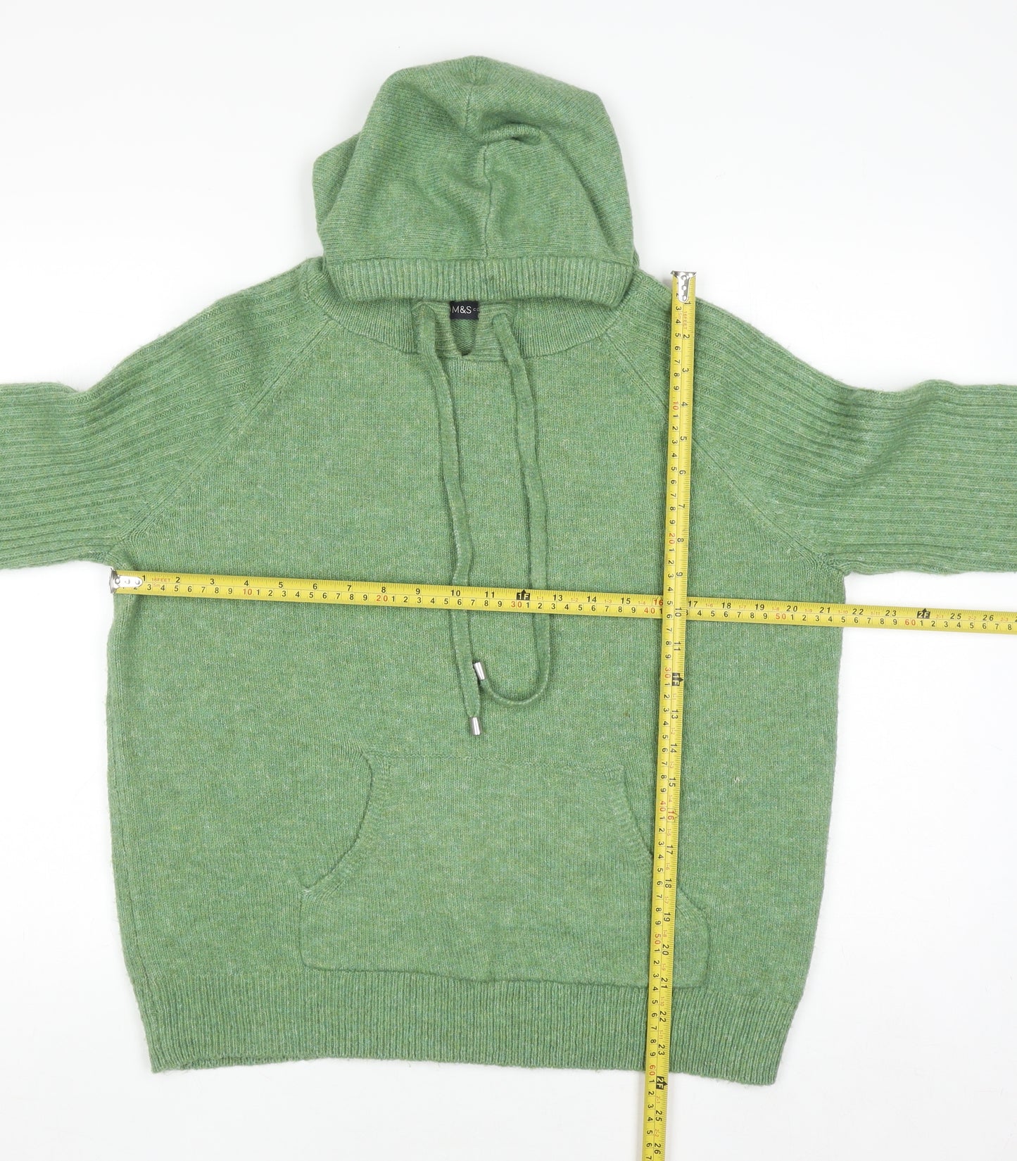 Marks and Spencer Men's Green Knit Pullover Hoodie Size M
