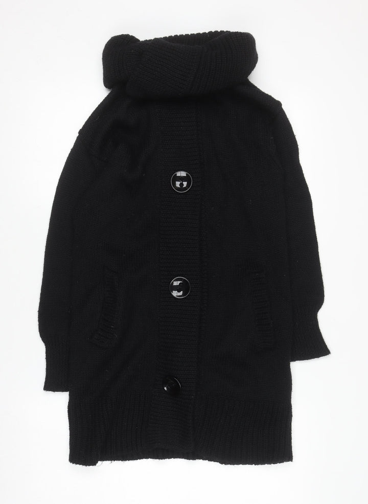 Monsoon Women's Black UK 12 Knit Button Cardigan with Roll Neck