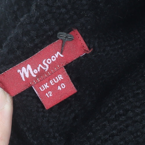 Monsoon Women's Black UK 12 Knit Button Cardigan with Roll Neck