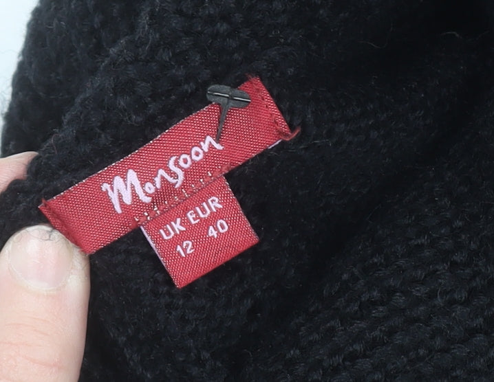 Monsoon Women's Black UK 12 Knit Button Cardigan with Roll Neck