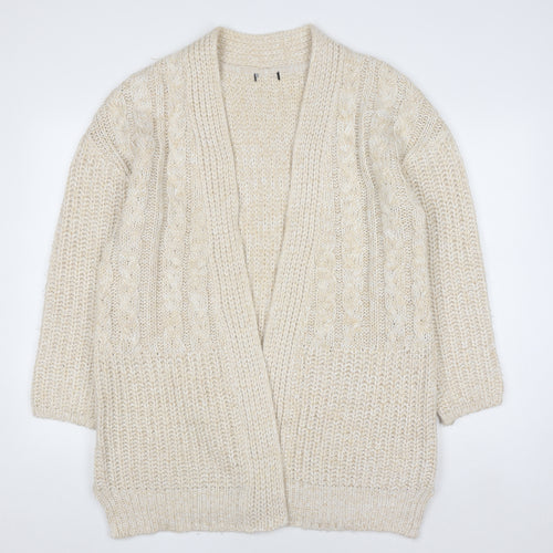 M&Co Women Beige Cable-Knit Long Sleeve Open Cardigan Size 16