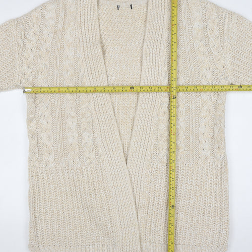 M&Co Women Beige Cable-Knit Long Sleeve Open Cardigan Size 16