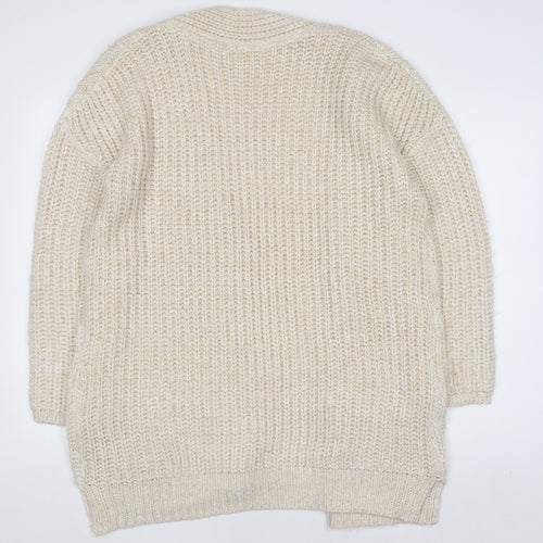 M&Co Women Beige Cable-Knit Long Sleeve Open Cardigan Size 16