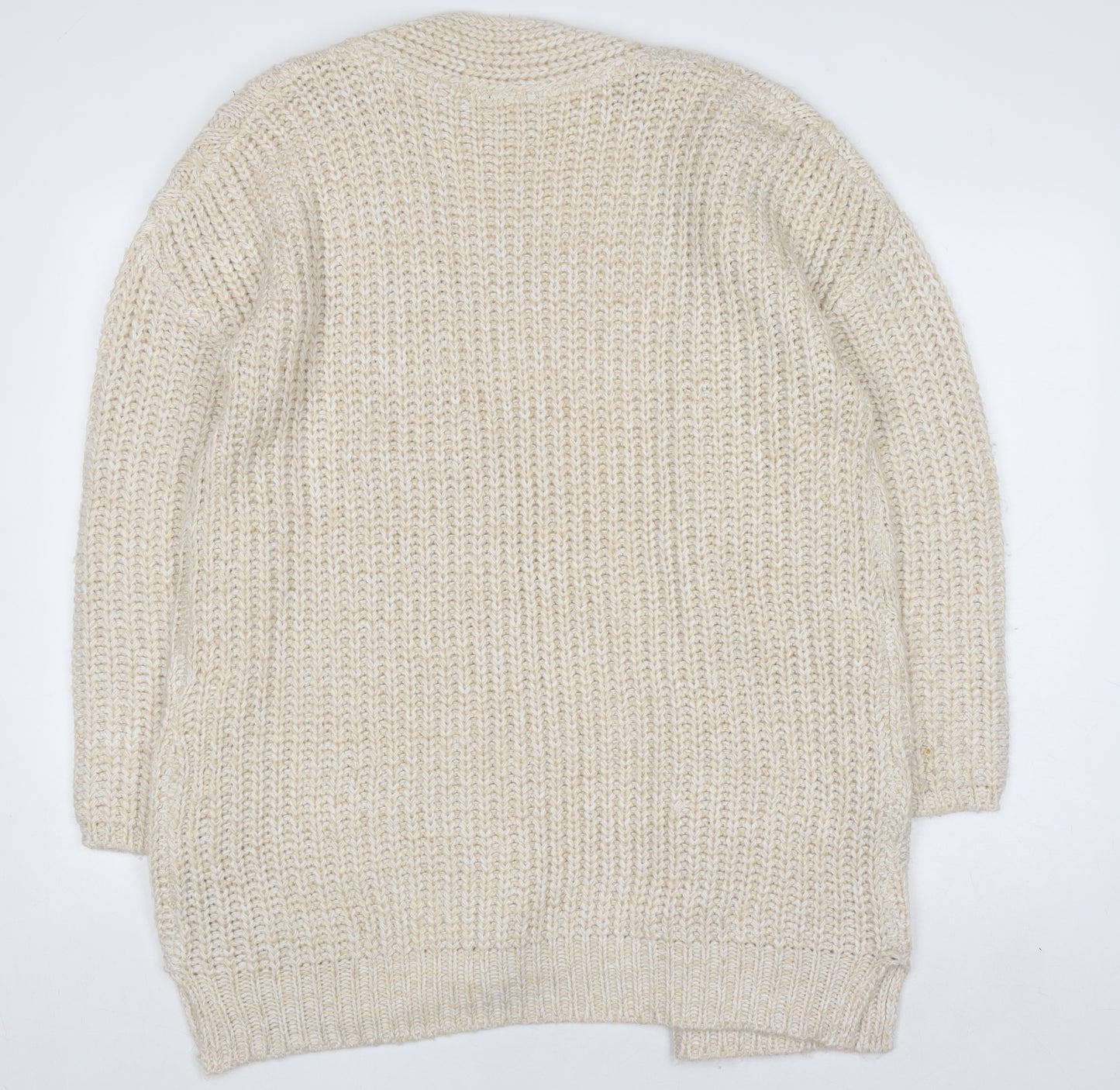 M&Co Women Beige Cable-Knit Long Sleeve Open Cardigan Size 16