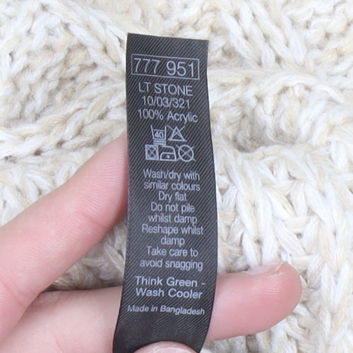 M&Co Women Beige Cable-Knit Long Sleeve Open Cardigan Size 16