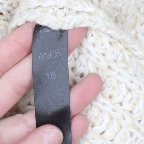 M&Co Women Beige Cable-Knit Long Sleeve Open Cardigan Size 16