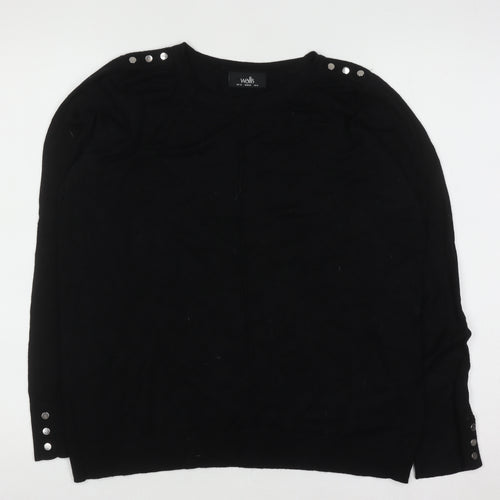 Wallis Women Black UK 12 Crew Neck Long Sleeve Button Jumper