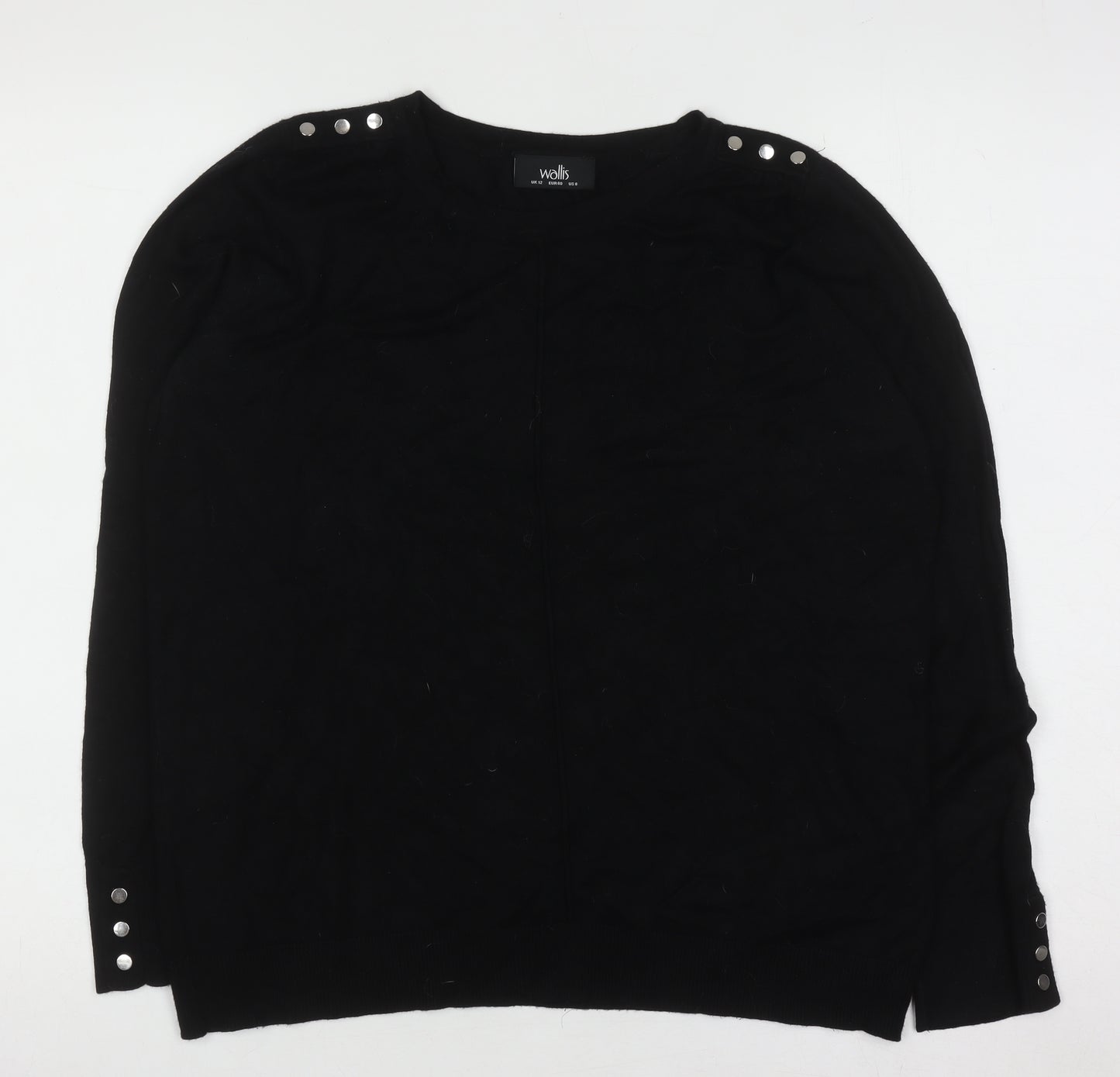 Wallis Women Black UK 12 Crew Neck Long Sleeve Button Jumper