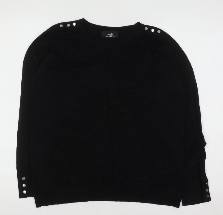 Wallis Women Black UK 12 Crew Neck Long Sleeve Button Jumper