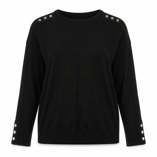 Wallis Women Black UK 12 Crew Neck Long Sleeve Button Jumper