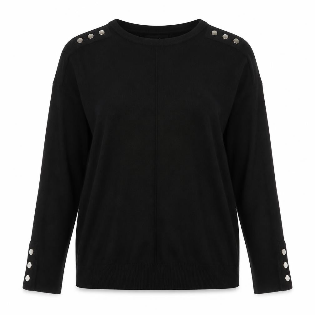 Wallis Women Black UK 12 Crew Neck Long Sleeve Button Jumper
