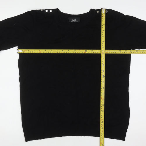 Wallis Women Black UK 12 Crew Neck Long Sleeve Button Jumper
