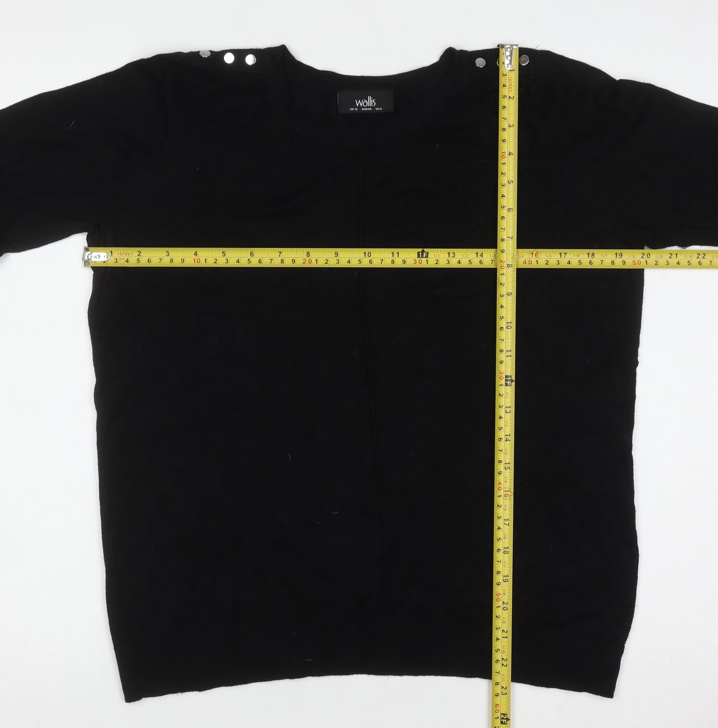 Wallis Women Black UK 12 Crew Neck Long Sleeve Button Jumper