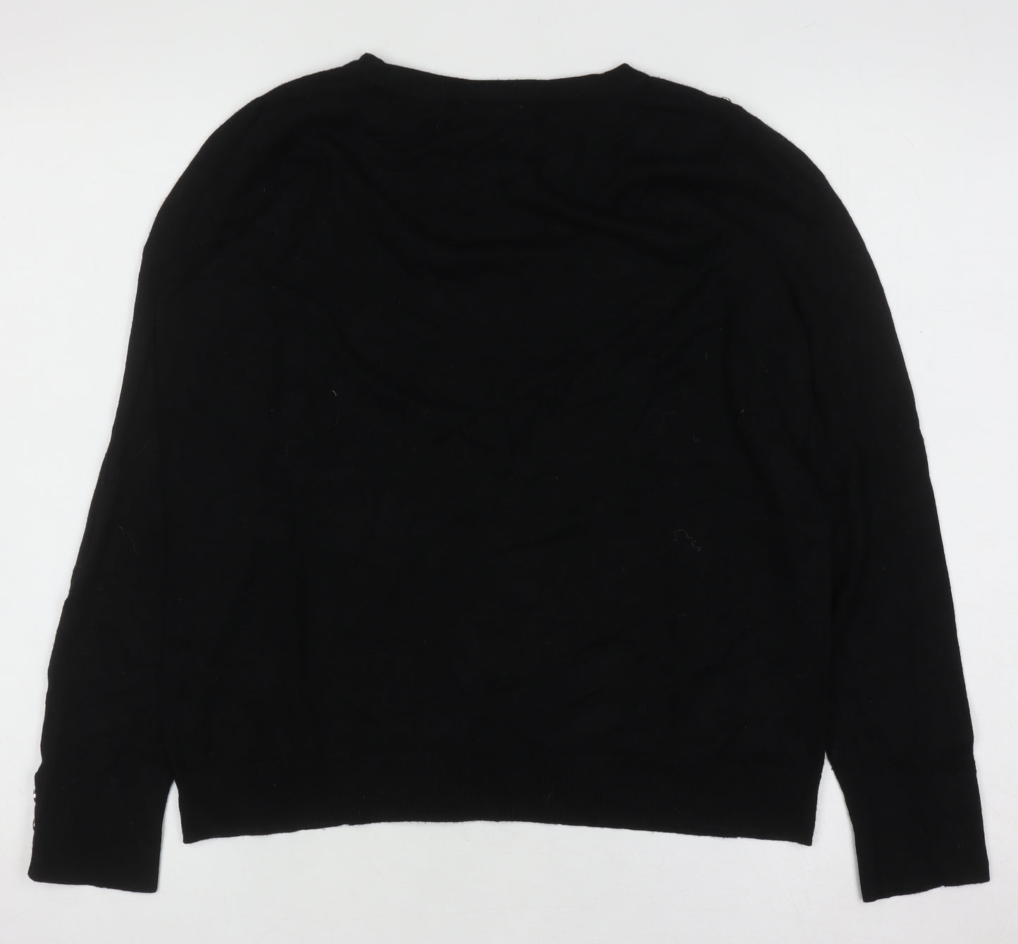 Wallis Women Black UK 12 Crew Neck Long Sleeve Button Jumper