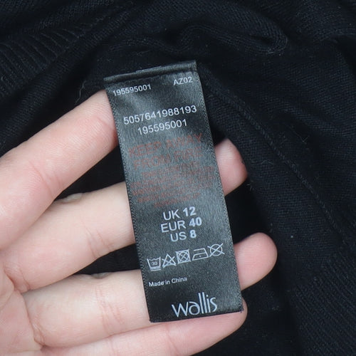 Wallis Women Black UK 12 Crew Neck Long Sleeve Button Jumper